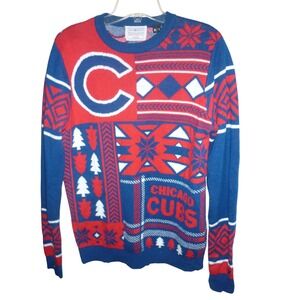 KLEW Chicago Cubs Ugly Christmas‎ Sweater – MLB Blue Red Fair Isle Men's S